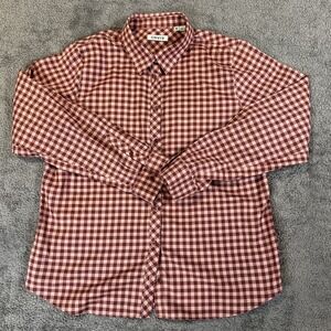 Orvis Shirt Mens Size 16 (Large) Red Brown Gingham Check Fit Long Sleeve Preppy